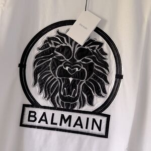 ⭕️ BALMAIN Men’s T Shirt White Black Lion Logo Designer Large